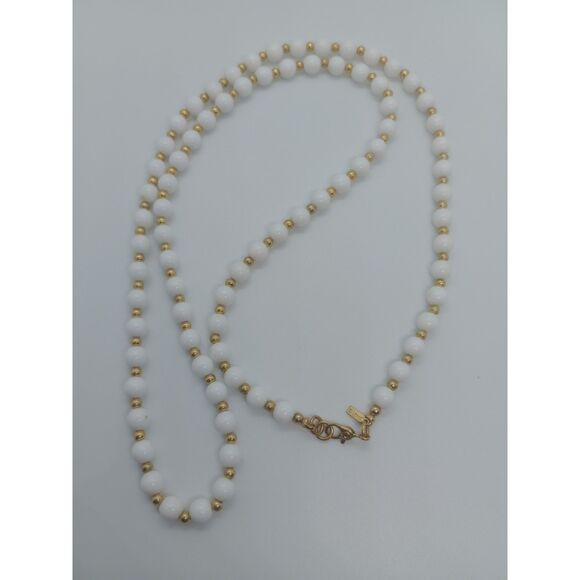 Vintage Monet White Gold Tone 26" Beaded Necklace - Picture 2 of 6